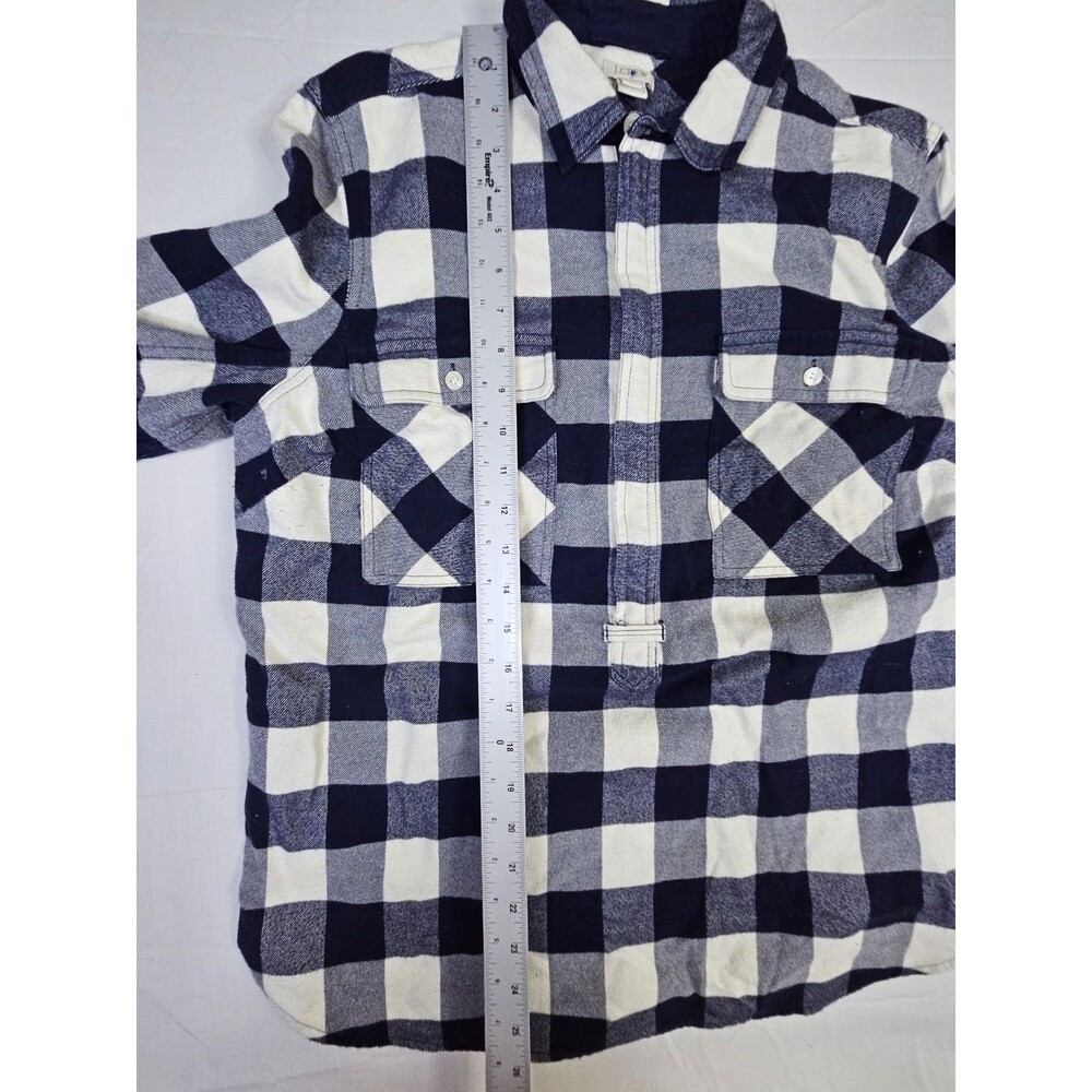 J Crew Shirt Women's Medium Blue Flannel Buffalo Check Plaid 1/2 Zip Popover - Picture 6 of 14